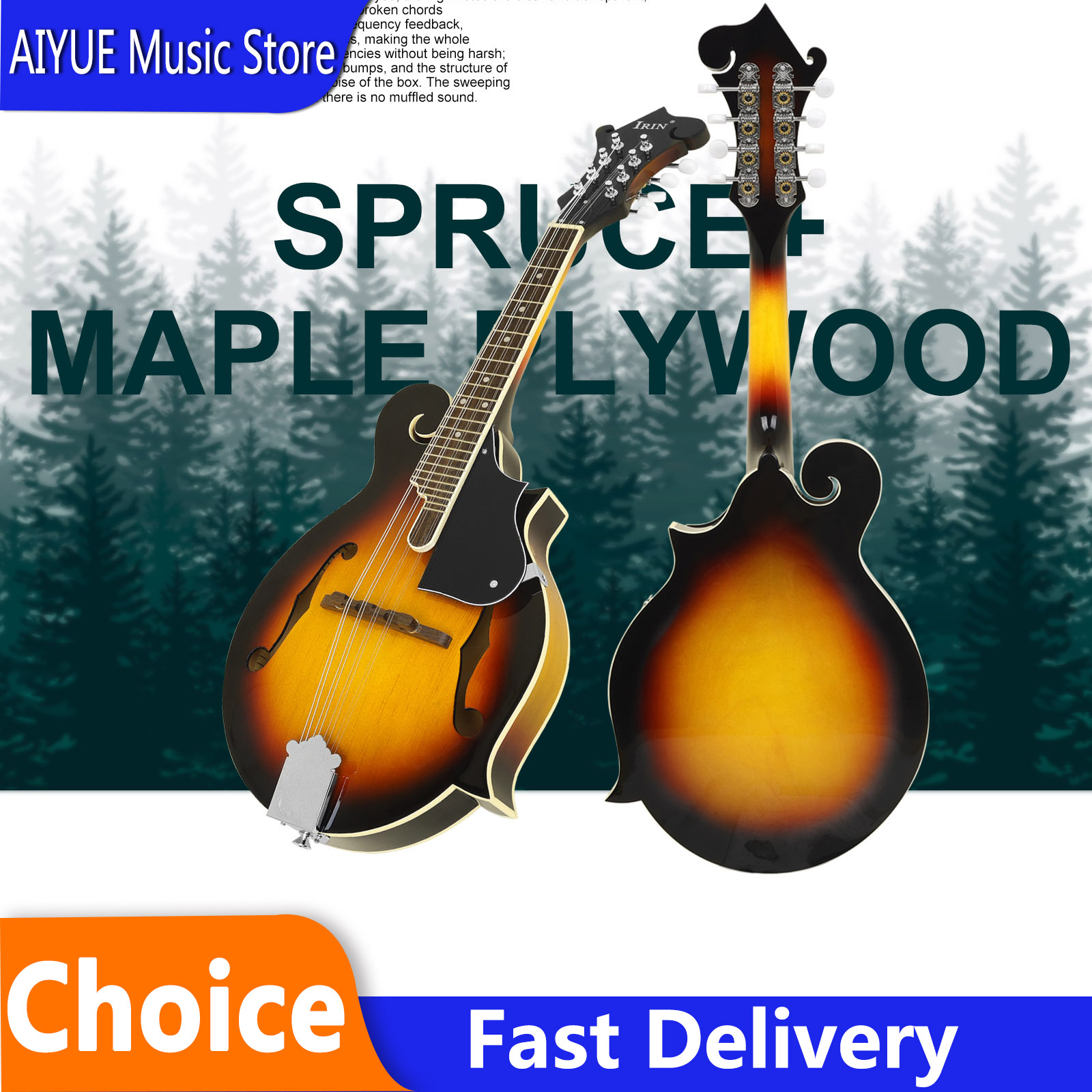 Mandolin A Style - IRIN MD-70 Mandoline, Fichtensperrholz, Ahornboden und